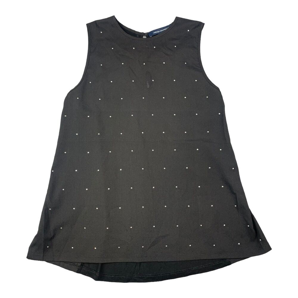 FRENCH CONNECTION WOMEN'S CHIFFON BLOUSE BLACK POLKA DOT COLD SHOULDER SIZE XS